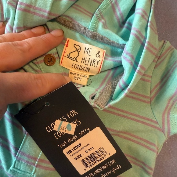 Me & Henry London Green and Purple Bodysuit with Hood and Stripes - Picture 5 of 5